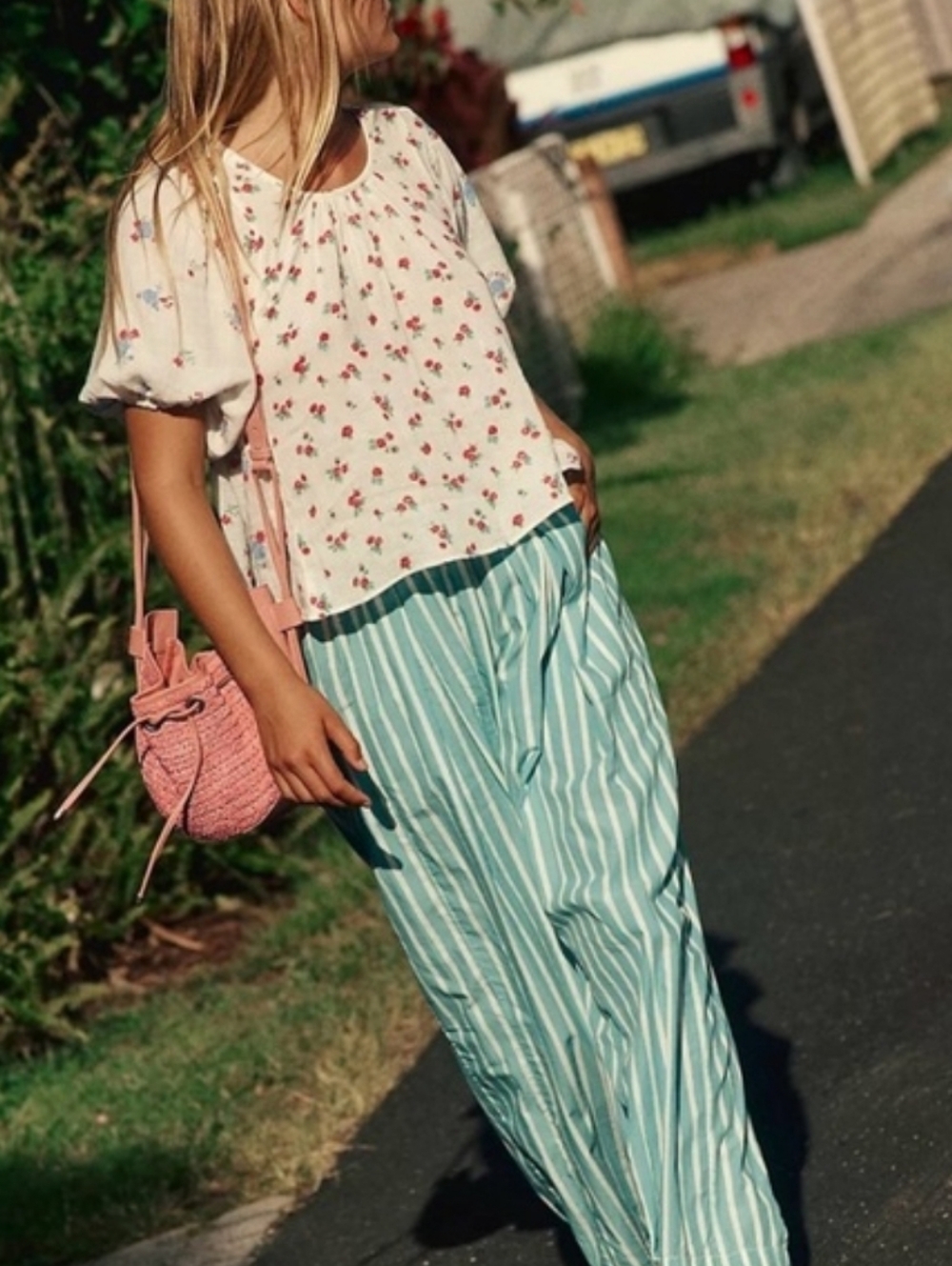 Free People To The Sky Parachute Pants Teal & White Stripe Balloon Harem - S